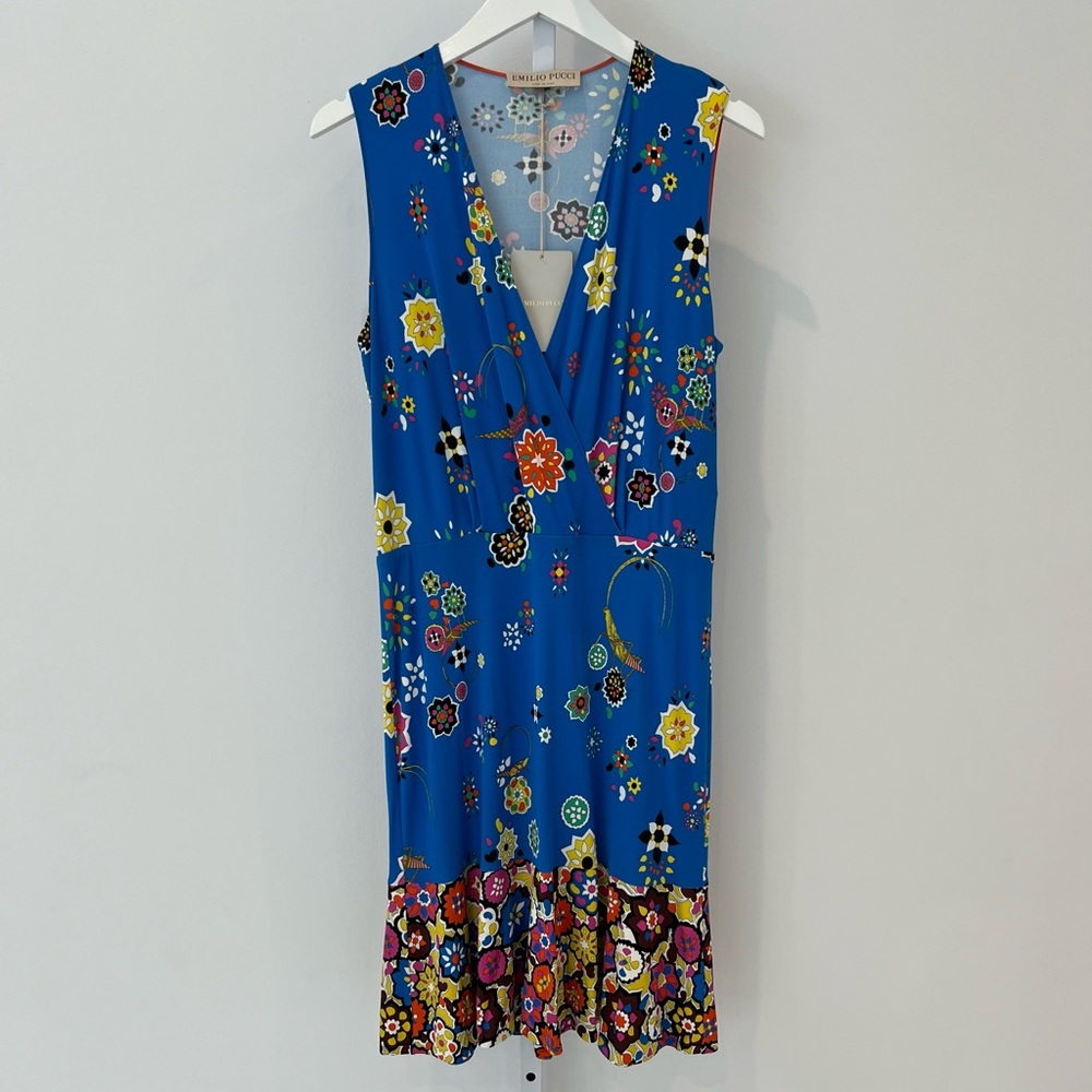 EMILIO PUCCI BLUE GRASSHOPPER DRESS MODEL 61RG53  SIZE IT 44 / US 10 NWTS!